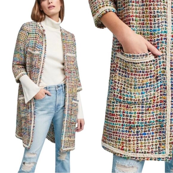 Anthropologie Jackets & Blazers - Anthropologie Ett:twa XL Women Berwyn Rainbow Tweed Jacket Multicolor Open Front